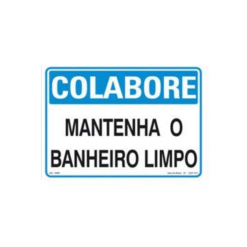 Placa colabore mantenha o banheiro limpo de PVC 35 x 25cm