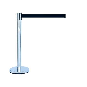 Pedestal organizador de fila cromado em inox com fita retrátil preta