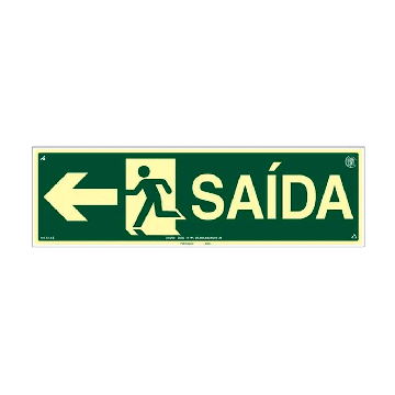 Placa fotoluminescente rota de fuga saída seta para esquerda de PVC - 50x15cm