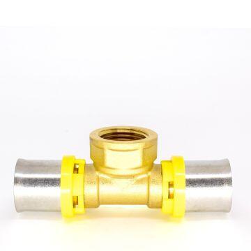 Tê de compressão com rosca central fêmea PEX multicamadas para gás - 32mm x 1 pol.