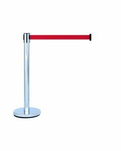 Pedestal organizador de fila cromado em inox com fita retrátil vermelha