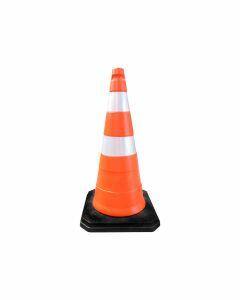 Cone PVC 75cm com fitas refletivas e base de borracha